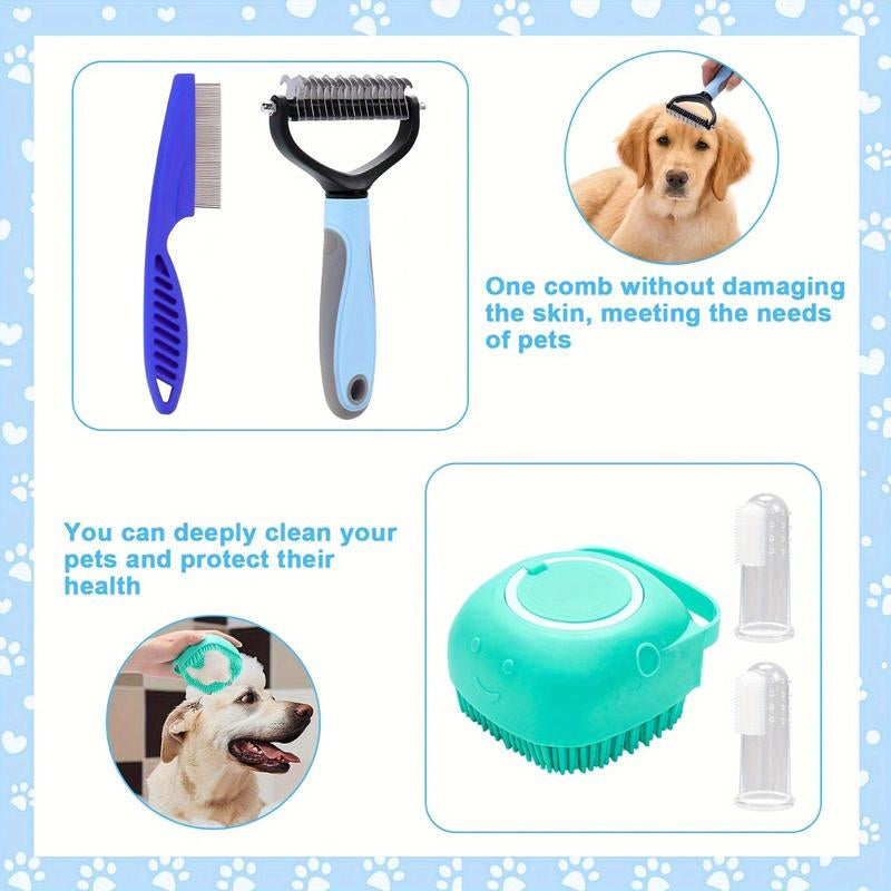 Pet Grooming Kit, 8 Counts/Set Pet Grooming Brush Set, Including Pet Nail Clipper & Scissors & Shampoo Brush & Hair Removal Brush & Silicone Toothbrush, Dog & Cat Grooming Supplies