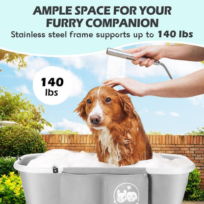 Lucky Muffin Premium Elevated Dog Bath Tub - Foldable & Portable Wash Station for Indoor & Outdoor Bathing & Grooming. Support Cats, Dogs up to 140 Lbs. 5 Adjustable Heights - No More Back Pain!