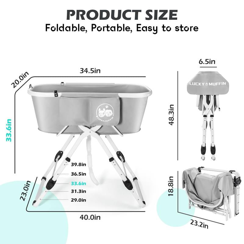 Lucky Muffin Premium Elevated Dog Bath Tub - Foldable & Portable Wash Station for Indoor & Outdoor Bathing & Grooming. Support Cats, Dogs up to 140 Lbs. 5 Adjustable Heights - No More Back Pain!