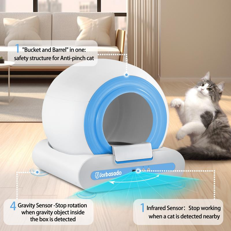 Jorbasado Self Cleaning Litter Box, No Scoop Automatic Cat Litter Box with APP Control, Odor Removal Cat Litter Box for Multiple Cats Cat Litter Box Self-Cleaning Extra