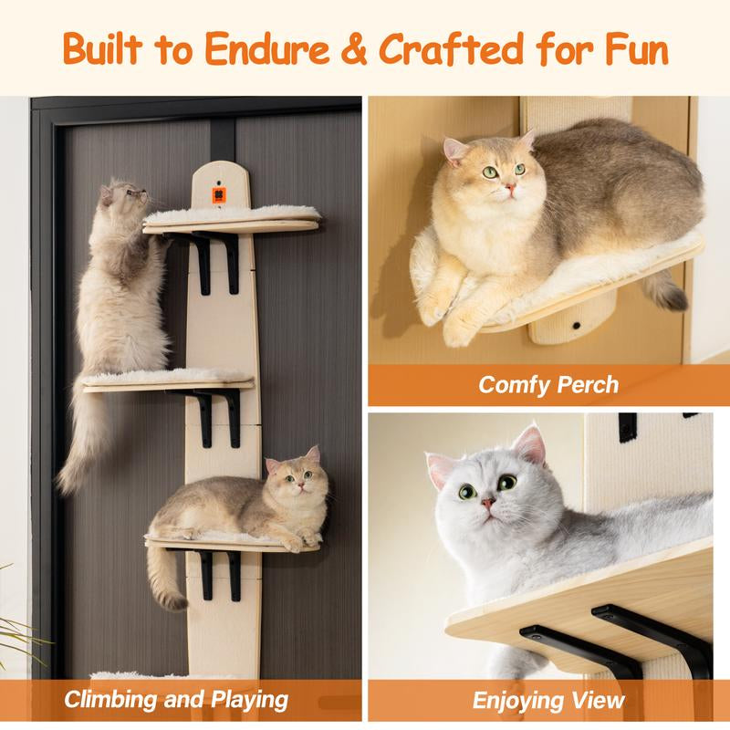 Mewoofun Multi-Level Door Hanging Cat Shelves Climber for Indoor Cats, 4-Levels Heavy Duty Cat Tree Tower with Cat Scratchers