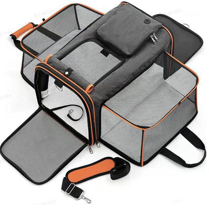 Cat Carrier, Pet Carrier Airline Approved, 2 Sides Expandable Dog Carrier, Soft-Sided Collapsible Dog Travel Bag with Removable Fleece Pad for Cats, Puppy and Small Animals