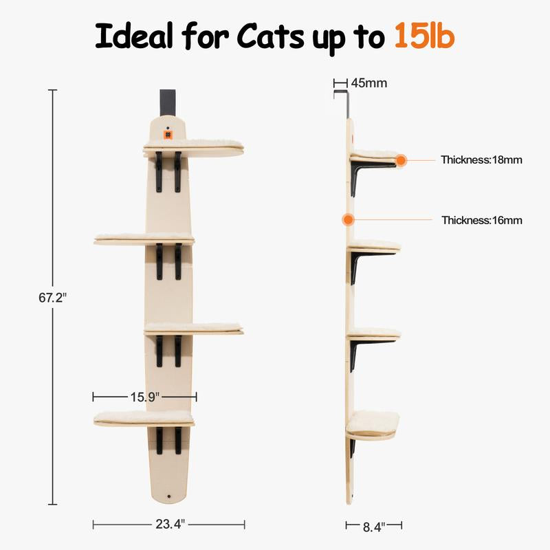 Mewoofun Multi-Level Door Hanging Cat Shelves Climber for Indoor Cats, 4-Levels Heavy Duty Cat Tree Tower with Cat Scratchers